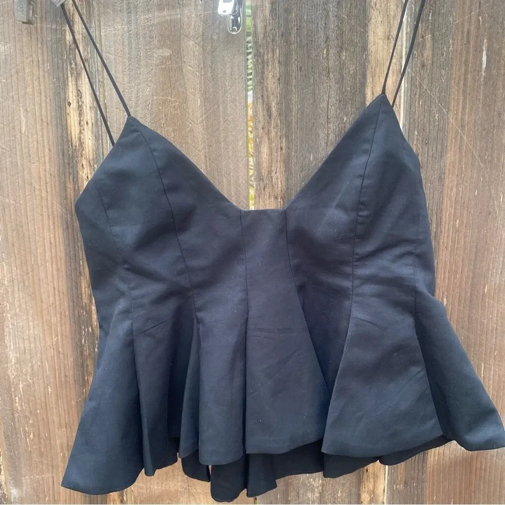 ZARA PLEATED POPLIN Black Spaghetti Strap Top size XS
